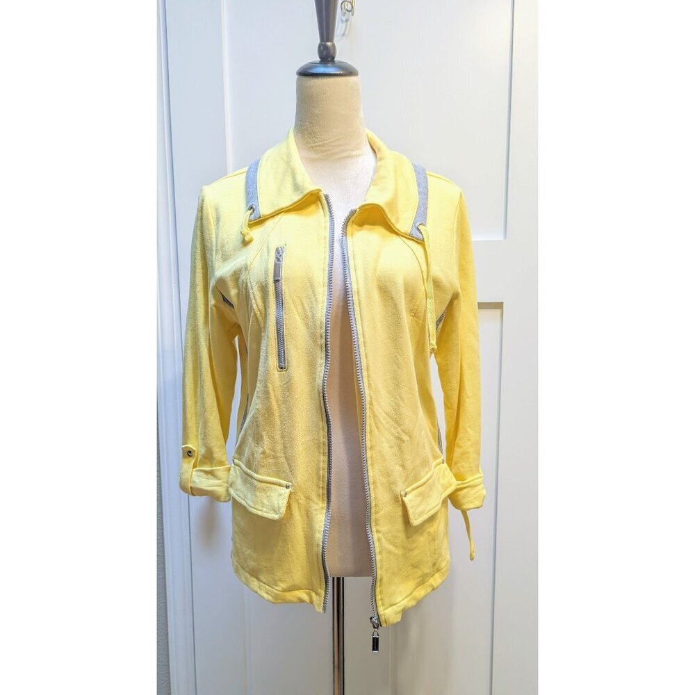Women's Yellow Sport Zip-up Karen Scott, Size M Casual, zip-up Jacket Cotton.